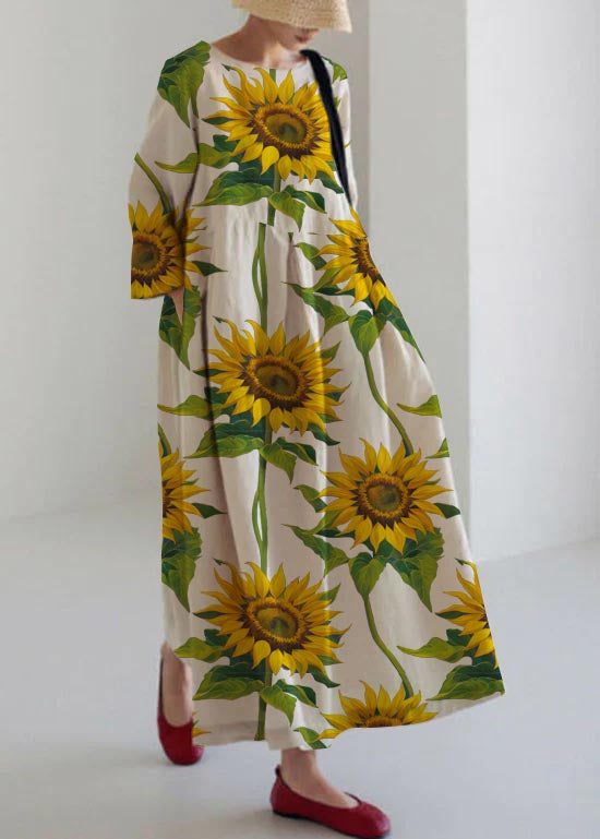 Flower Print1 Cotton Dresses Pockets Patchwork Spring