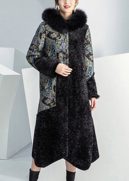 Black Fox Collar Patchwork Wear on Both Sides Cashmere Coat Winter