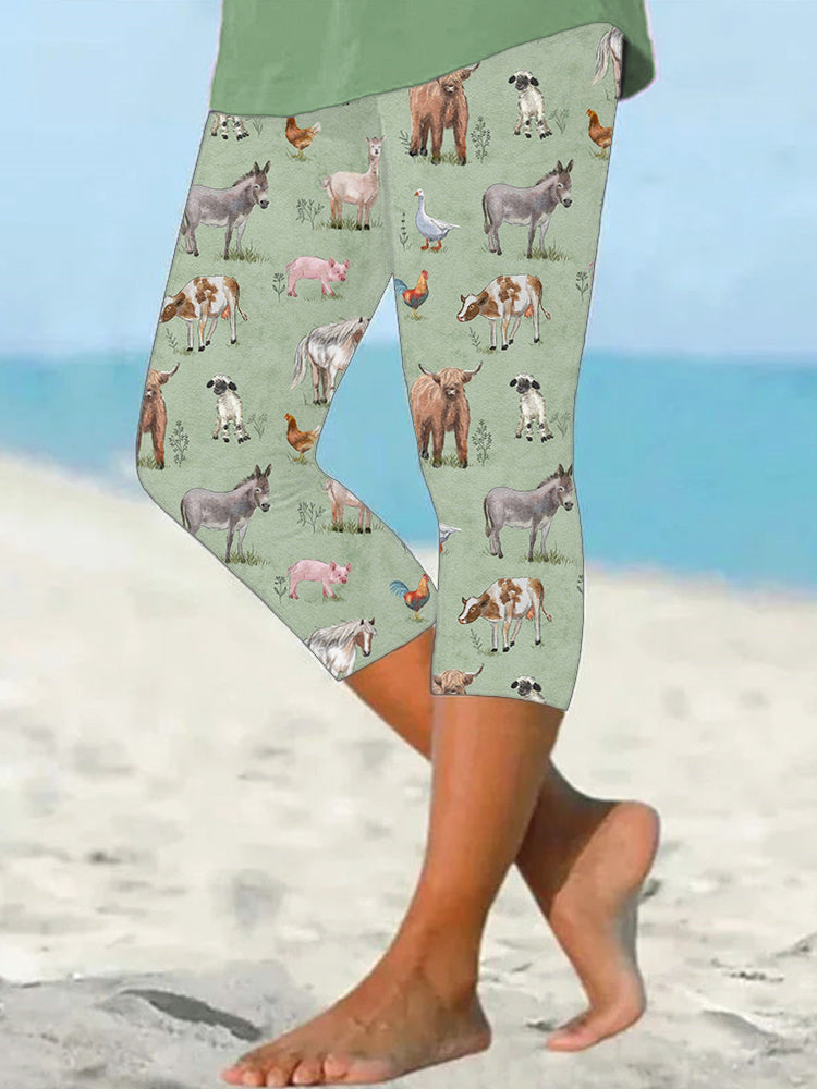 Farm Animals Print Casual Cozy Stretch Leggings artswardrobe