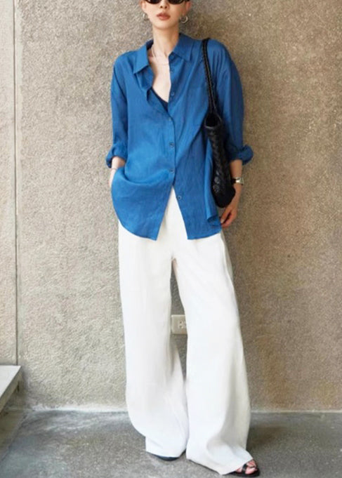 Blue Oversized Cotton Shirt Fall