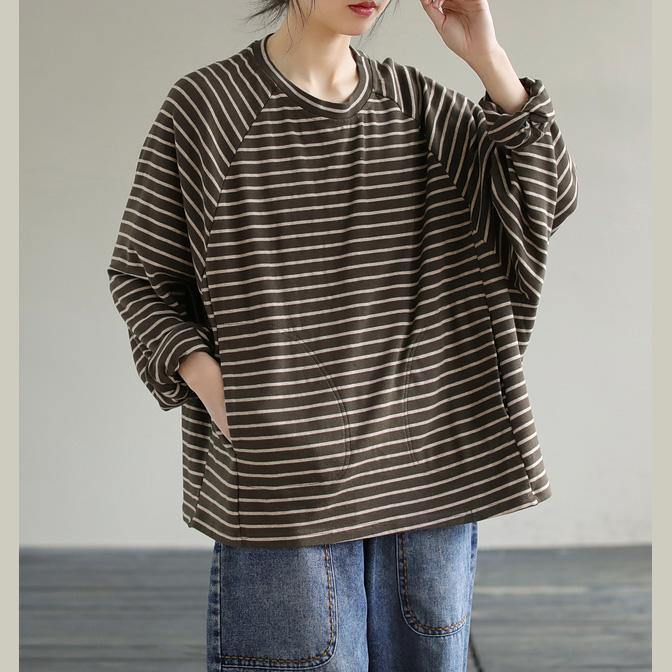Loose Striped Cotton Spring Clothes Design Chocolate Shirt