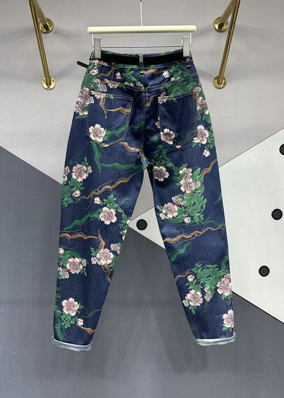 Navy Pockets Patchwork Denim Pants Fall