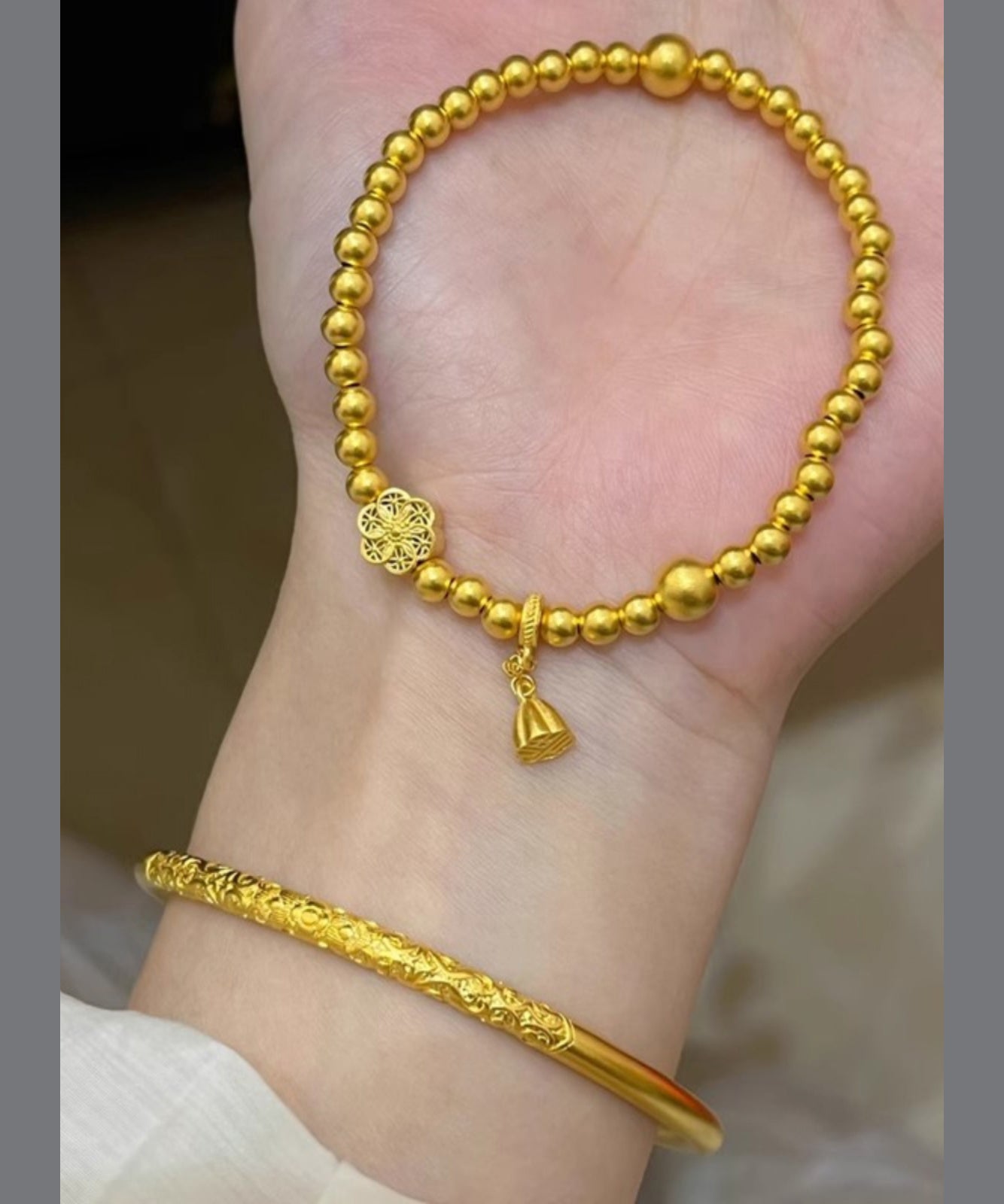 Gold Ancient Gold Bangle and Charm Bracelet Two Piece Set