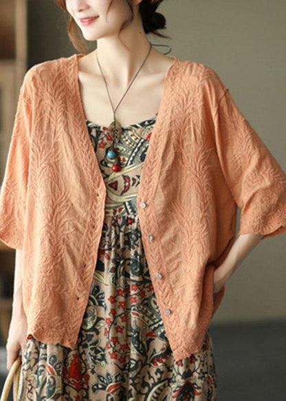White Cotton V Neck Embroideried Half Sleeve Tops
