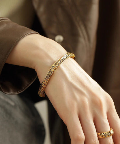 Sterling Silver Ancient Gold Chain Bracelet and Cuff Two Piece Set