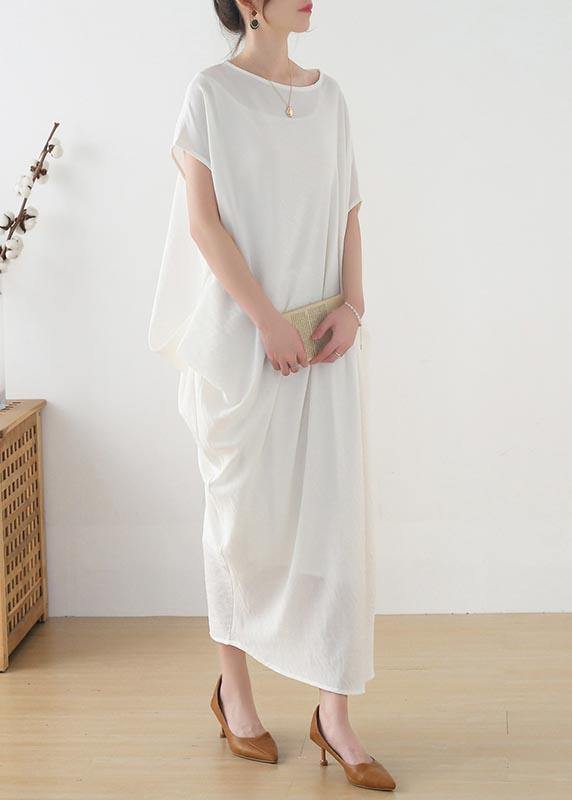 White Asymmetrical Design Linen Summer Long Dresses