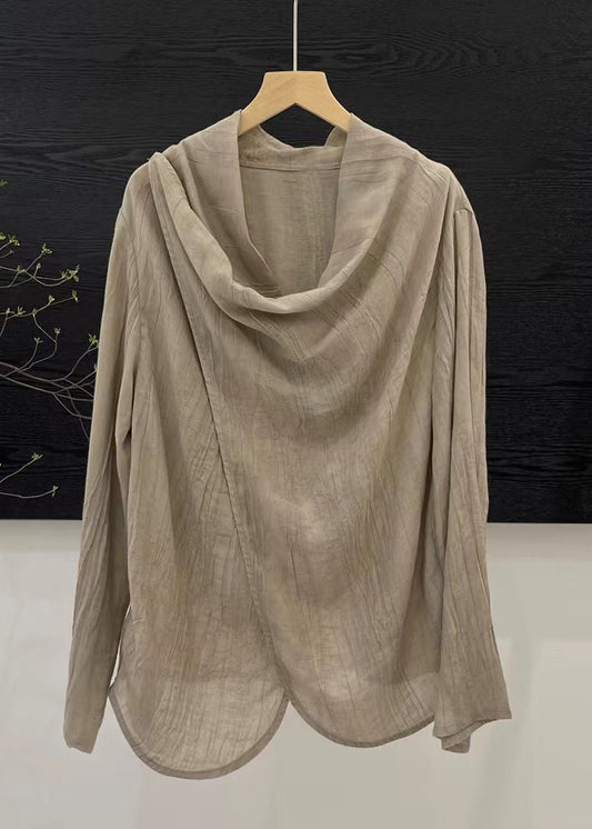 Chinese Style Light Khaki Patchwork Top Spring