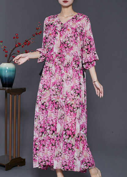 Pink Cinched Print Chiffon Robe Dresses Spring