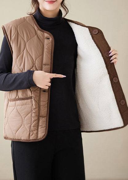 Loose White Button Wear on Both Sides Teddy Faux Fur Waistcoat Sleeveless
