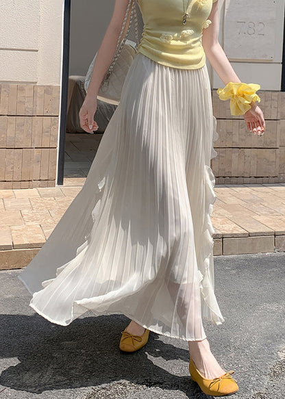 Beige Wrinkled Summer Skirts Elastic Waist