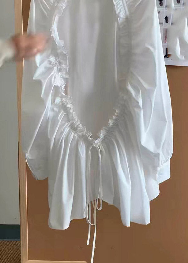 White Peter Pan Collar Ruffled Patchwork Backless Shirt Spring