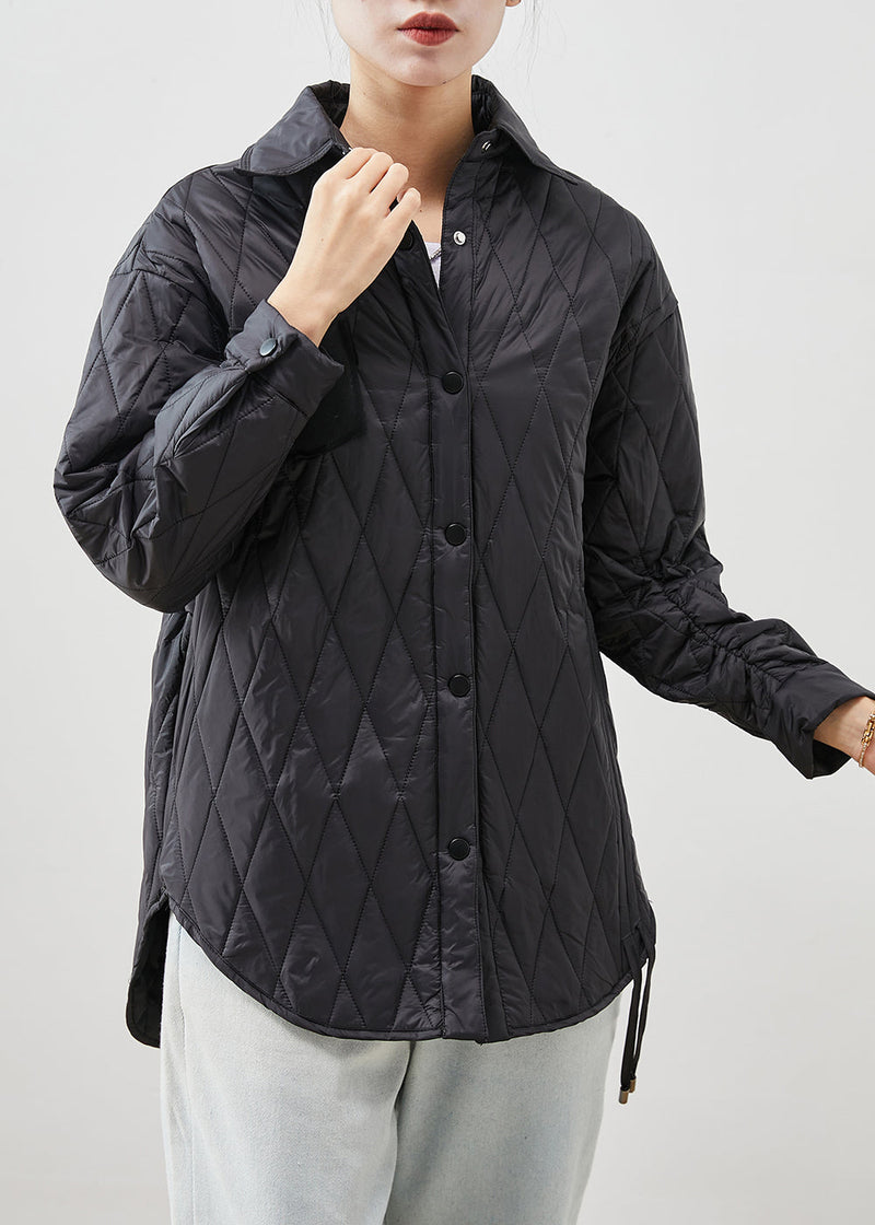 Black Oversized Drawstring Fine Cotton Filled Coat Outwear Winter
