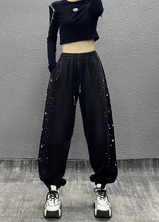 Black Pockets Zircon Warm Fleece Sport Pants Fall