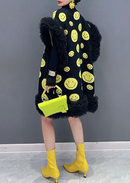 Rose Dot Print Tulle Patchwork Knit Waistcoat Sleeveless