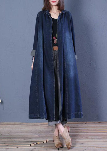 Boutique Blue Peter Pan Collar Patchwork Denim Trench Coats Spring