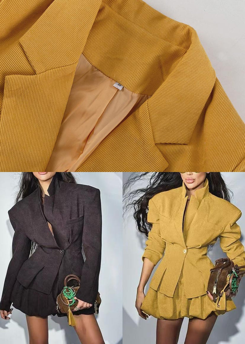Yellow Silm Fit Cotton Coats and Skirts Sets 2 Pieces Spring
