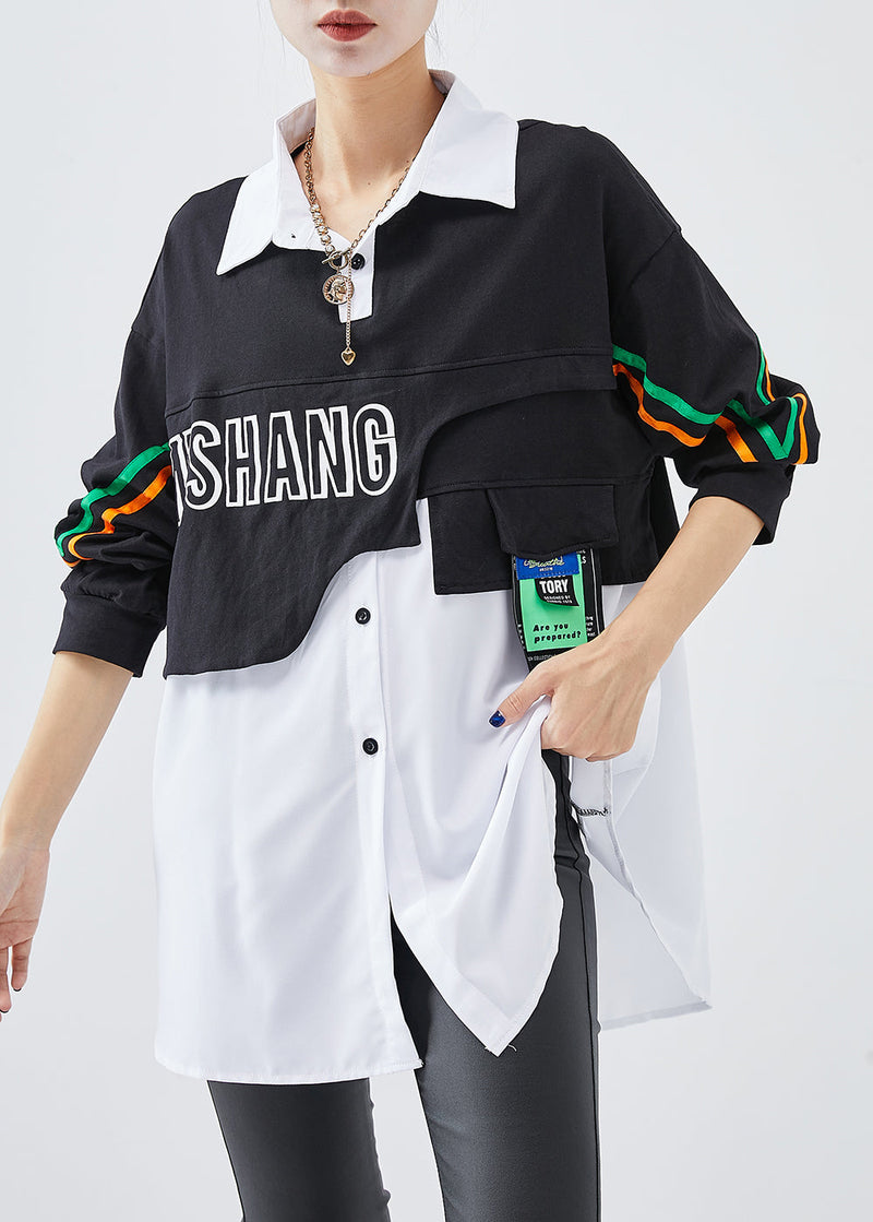 Italian Colorblock Oversized Patchwork Cotton Sweatshirt Fall