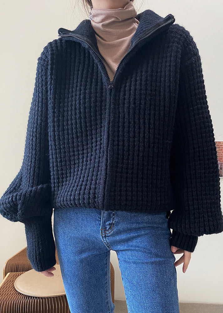 White Zip Up Plaid Knit Coat Spring