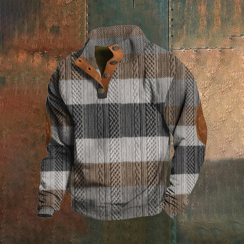 Men's Western Vintage Jacquard Print Stand Collar Button-Up Sweatshirt elevenforest