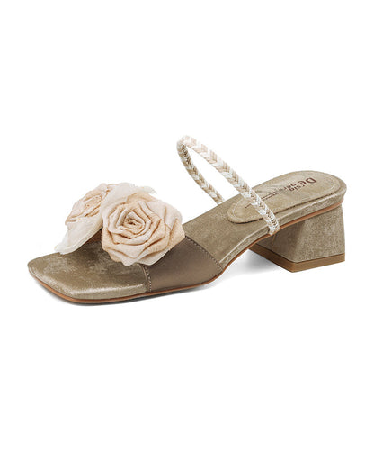 Brown Cowhide Leather Splicing Slide Sandals Peep Toe
