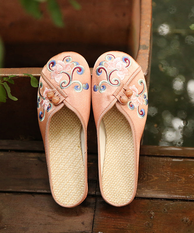 Orange Embroideried Comfy Cotton Slide Sandals