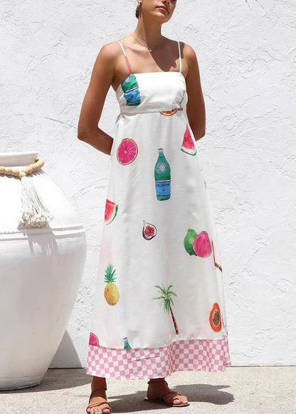 White Patchwork Maxi Spaghetti Strap Dresses Summer