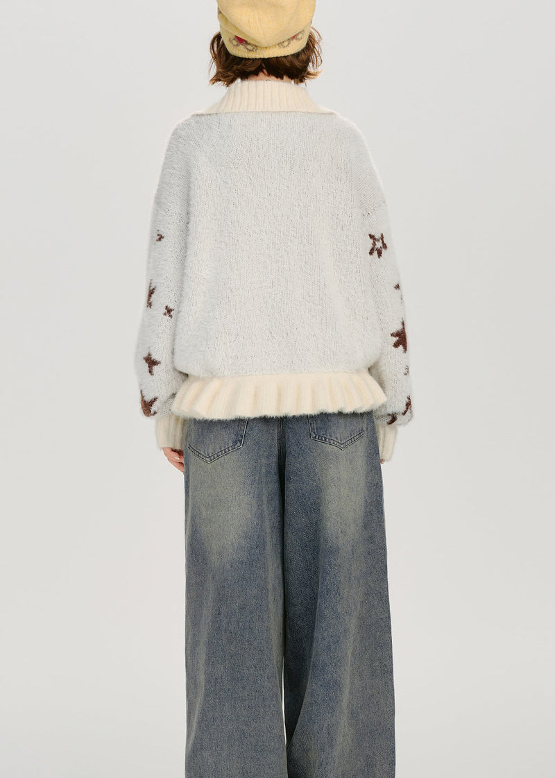 Organic Colorblock Cartoon Jacquard Patchwork Knitted Sweater Spring