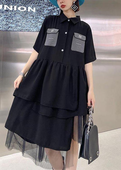 Black Patchwork Asymmetrical Design Tulle Dresses Summer