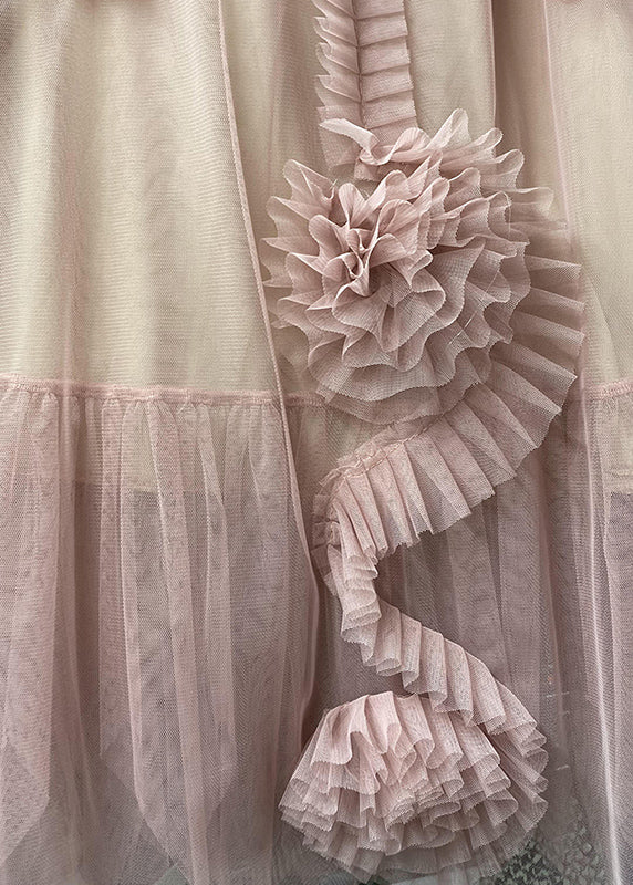 Camel Patchwork Tulle a Line Skirt Spring