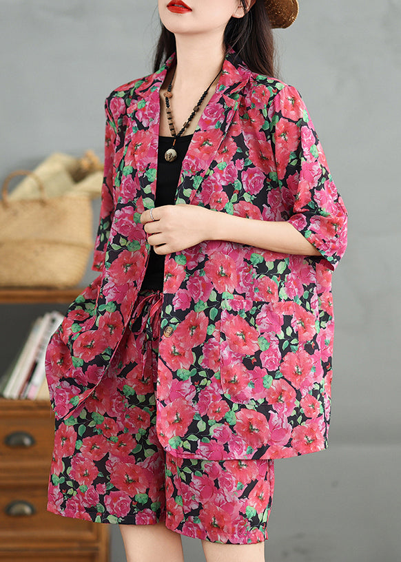 Red Elastic Waist Cotton Two Piece Set Peter Pan Collar Spring