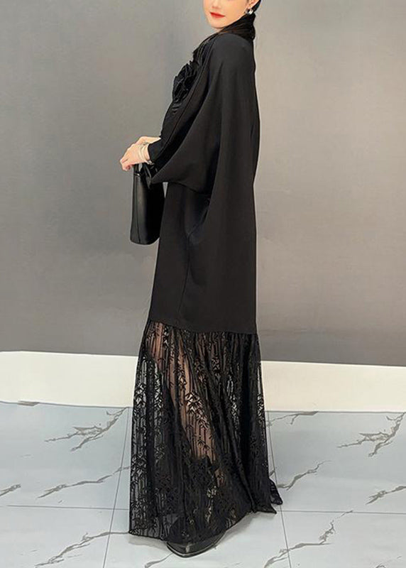 Black Lace Patchwork Maxi Dresses Fall