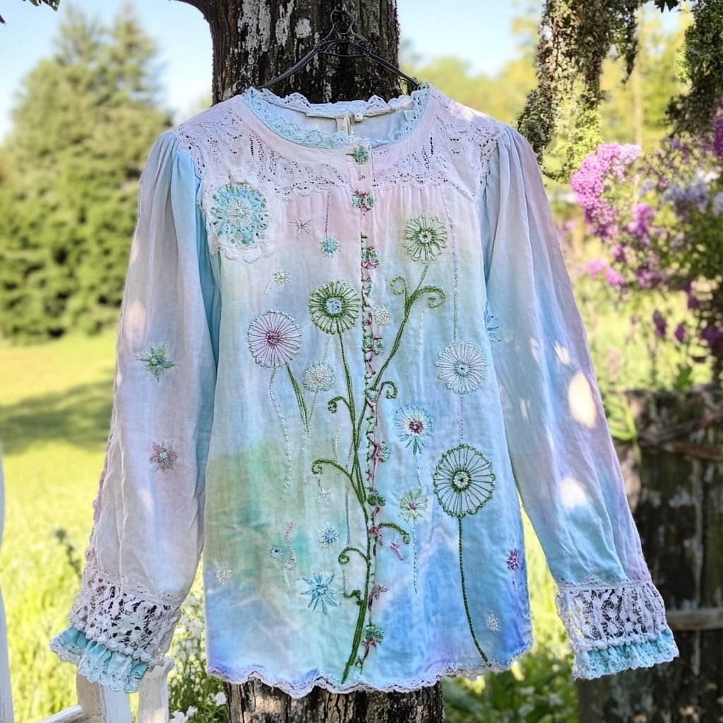 Bohemian Dandelion Ombre Linen Shirt artswardrobe