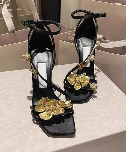 Black French Decorated Splicing High Heel Sandals