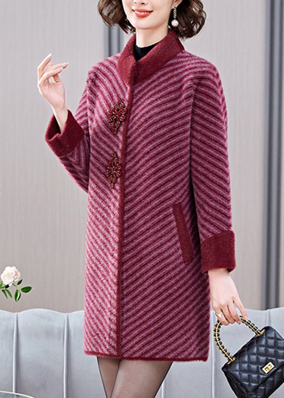 Mulberry Striped Patchwork Mink Velvet Coats Spring