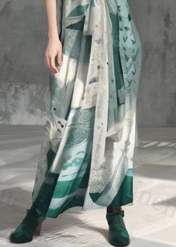 Green V Neck Flattering Asymmetrical Silk Long Dresses Summer