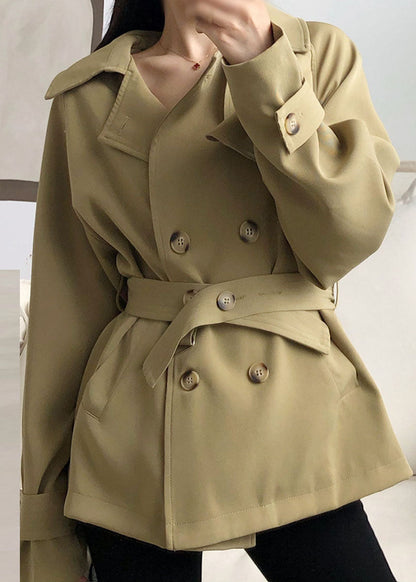 Khaki Peter Pan Collar Pockets Button Tunic Jackets Spring