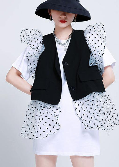 Black Patchwork Dress Two Piece Suit Set Summer