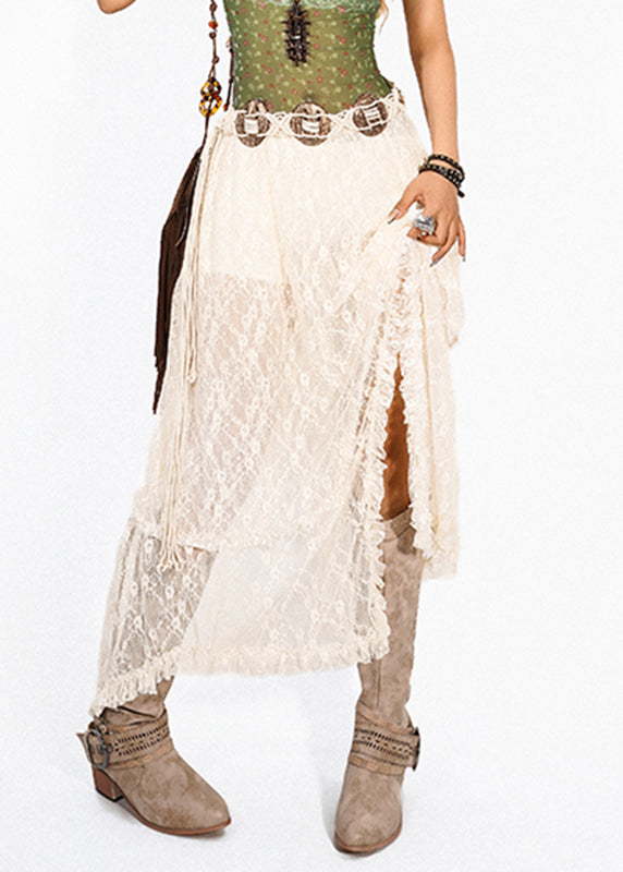 Brief White Hollow Out Lace a Line Skirt Summer