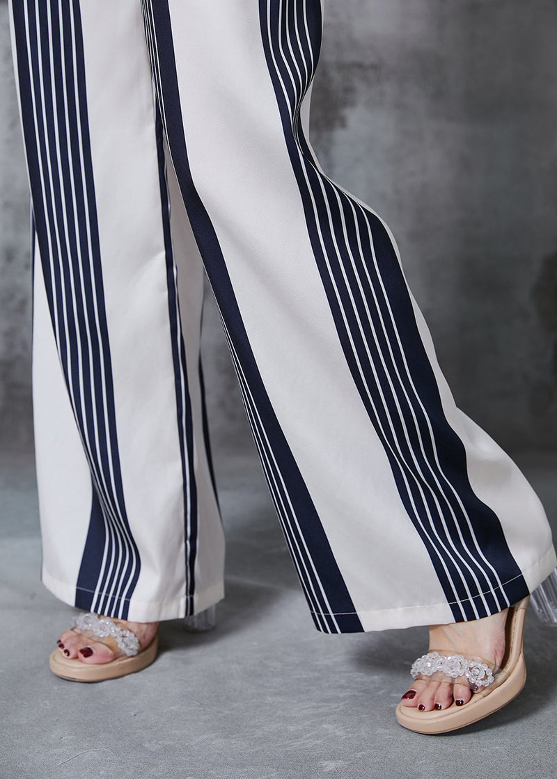 White Striped Chiffon Straight Pants Spring