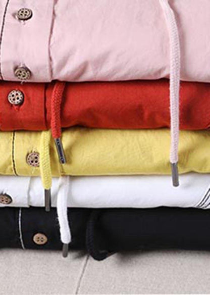 Drawstring Black Drawstring Cotton Blouses Summer