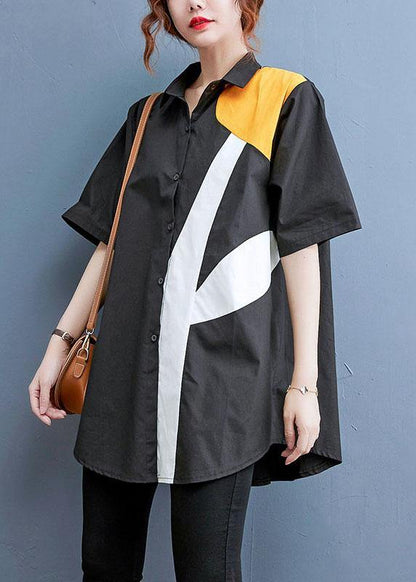 Simple White Print Button Cotton Summer Shirt Tops