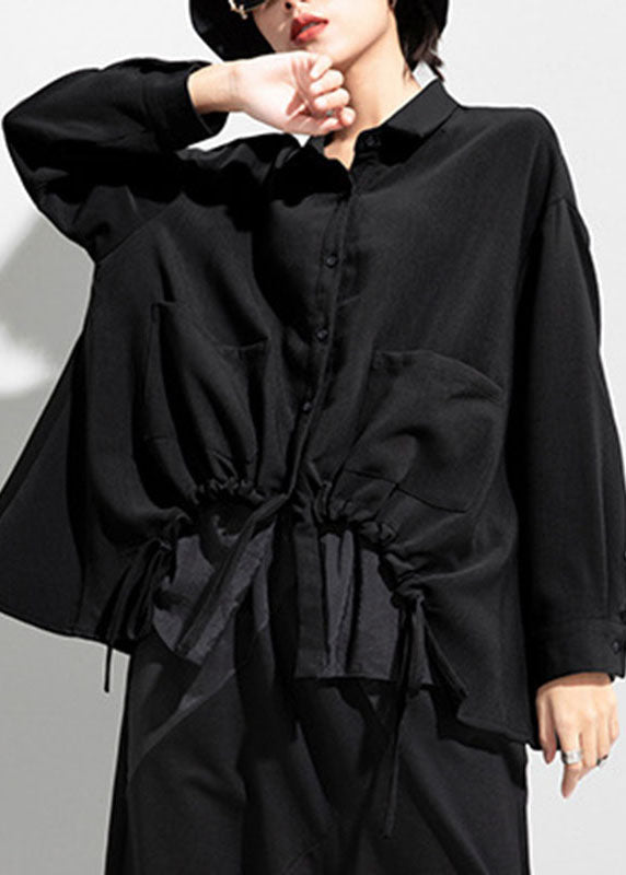 Black Black Button Asymmetrical Design Fall Long Sleeve Coat