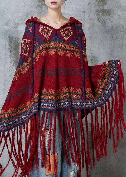 Mulberry Tasseled Print Knit Hooded Coat Spring
