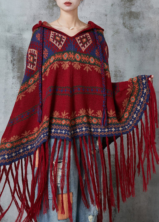 Mulberry Tasseled Print Knit Hooded Coat Spring