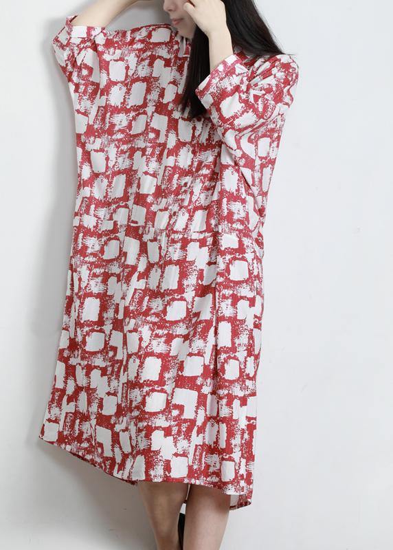 Unique Red Print Cotton Pockets Patchwork Summer Vacation Dresses