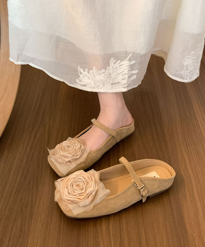 French Comfy Splicing Brown Suede Slide Sandals
