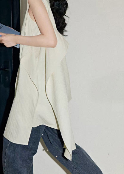 Simple White Asymmetrical Patchwork Shirts Summer