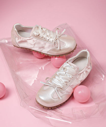 Bow Splicing Cross Strap Flat Shoes Pink Faux Leather