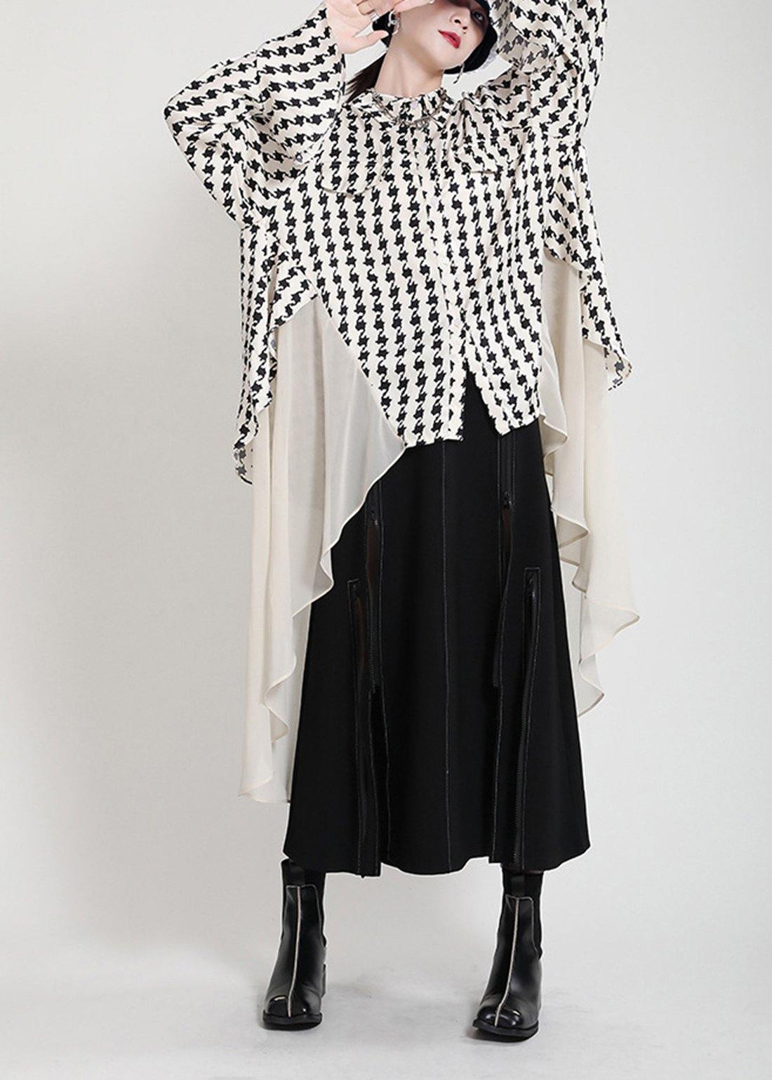 Unique White Print Patchwork Asymmetrical Design Trench Summer