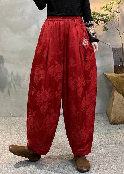 Dull Purple Oversized Jacquard Fine Cotton Filled Harem Pants Winter